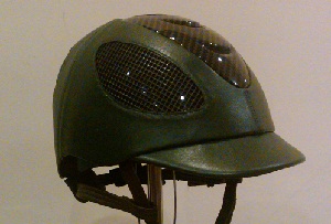 2013 BGG helmet green faux leather with black mesh and black carbon look stripe.jpg